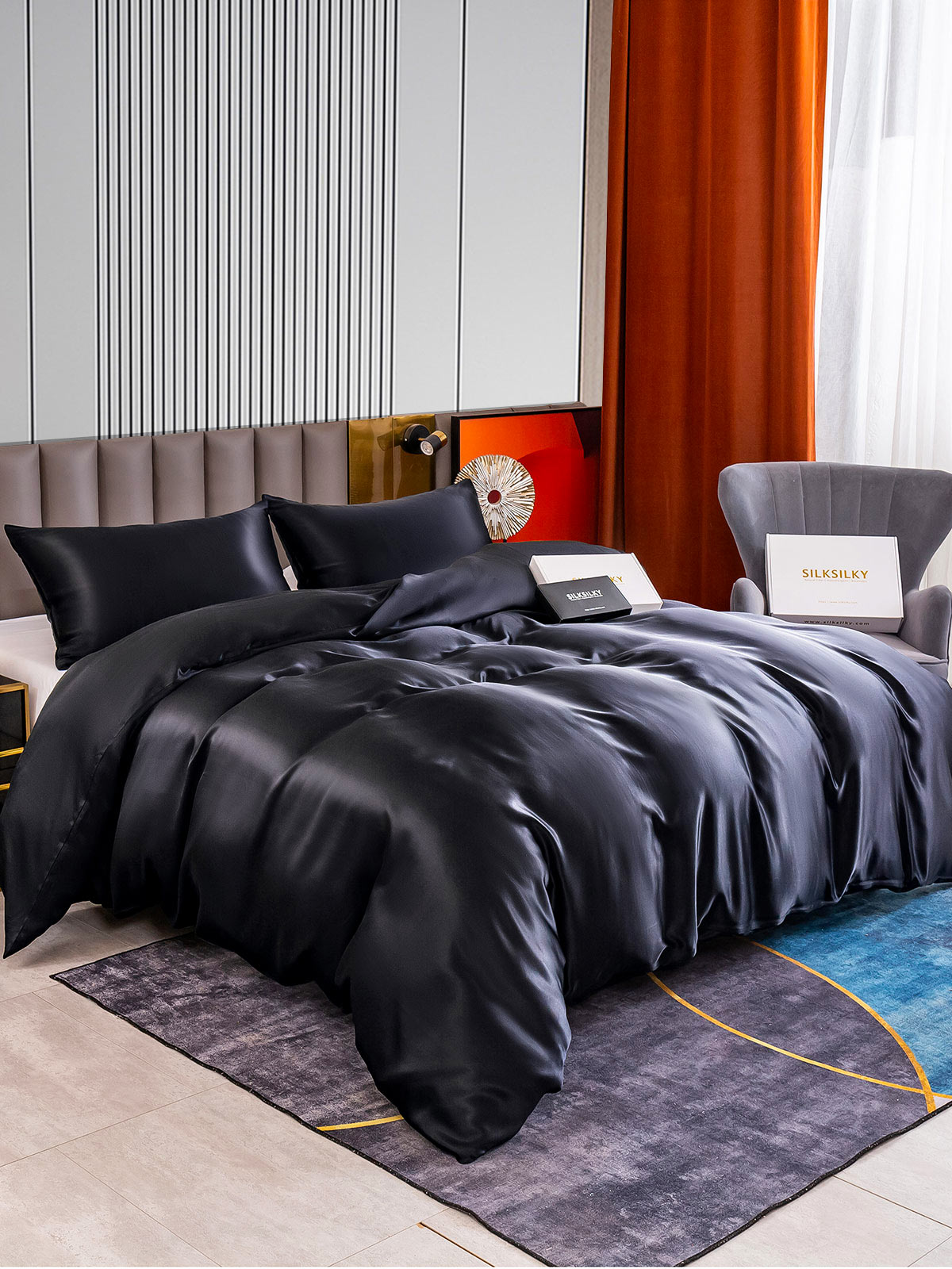 [Black] SilkSilky-AU 22Momme Pure Silk Bedding Set 002