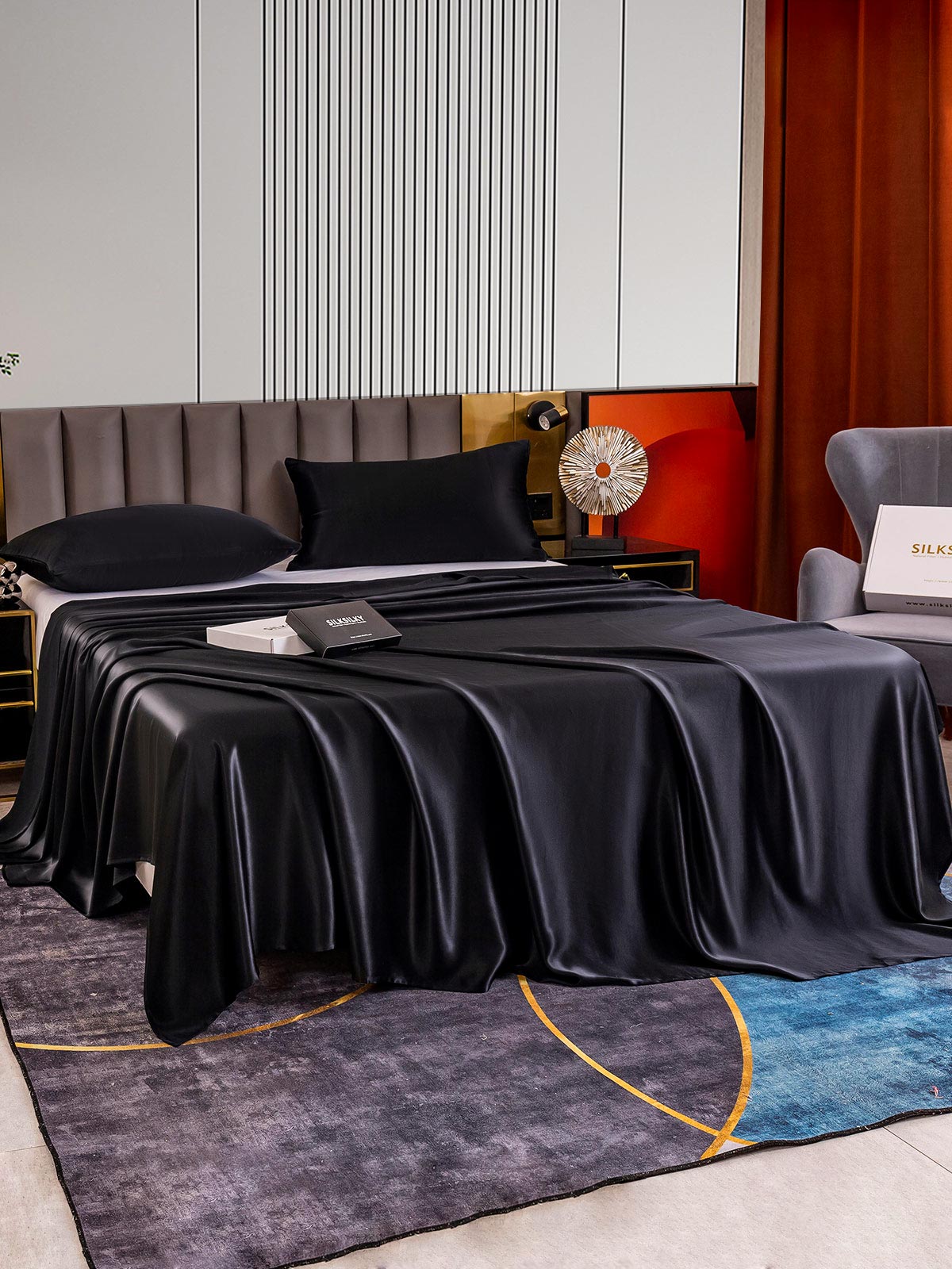 [Black] SilkSilky-AU 22Momme Pure Silk Bedding Set 003
