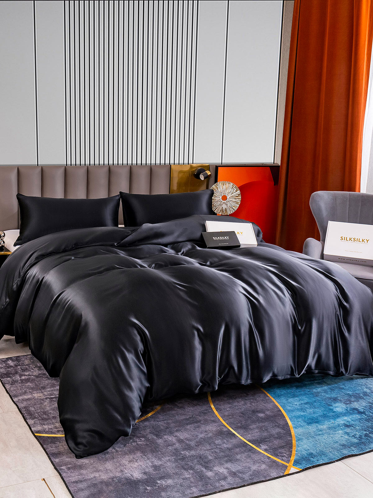 [Black] SilkSilky-AU 22Momme Pure Silk Bedding Set 003