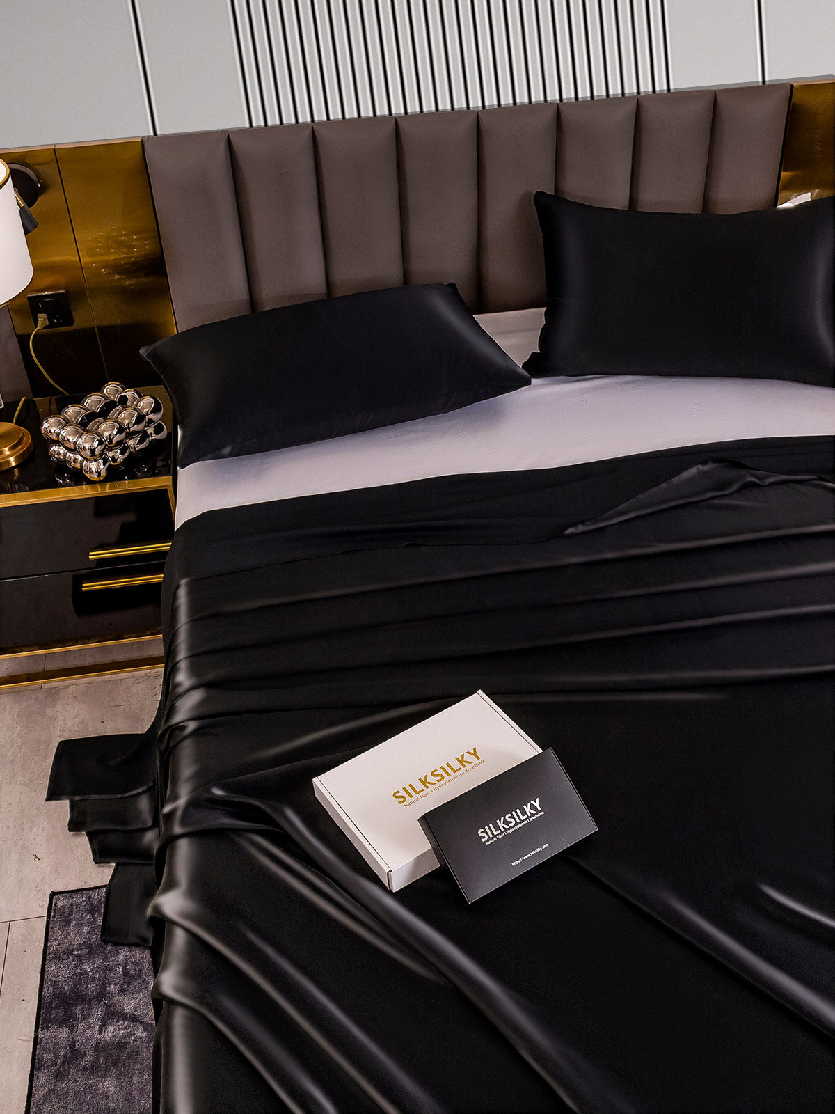 [Black] SilkSilky-AU 22Momme Pure Silk Bedding Set 005