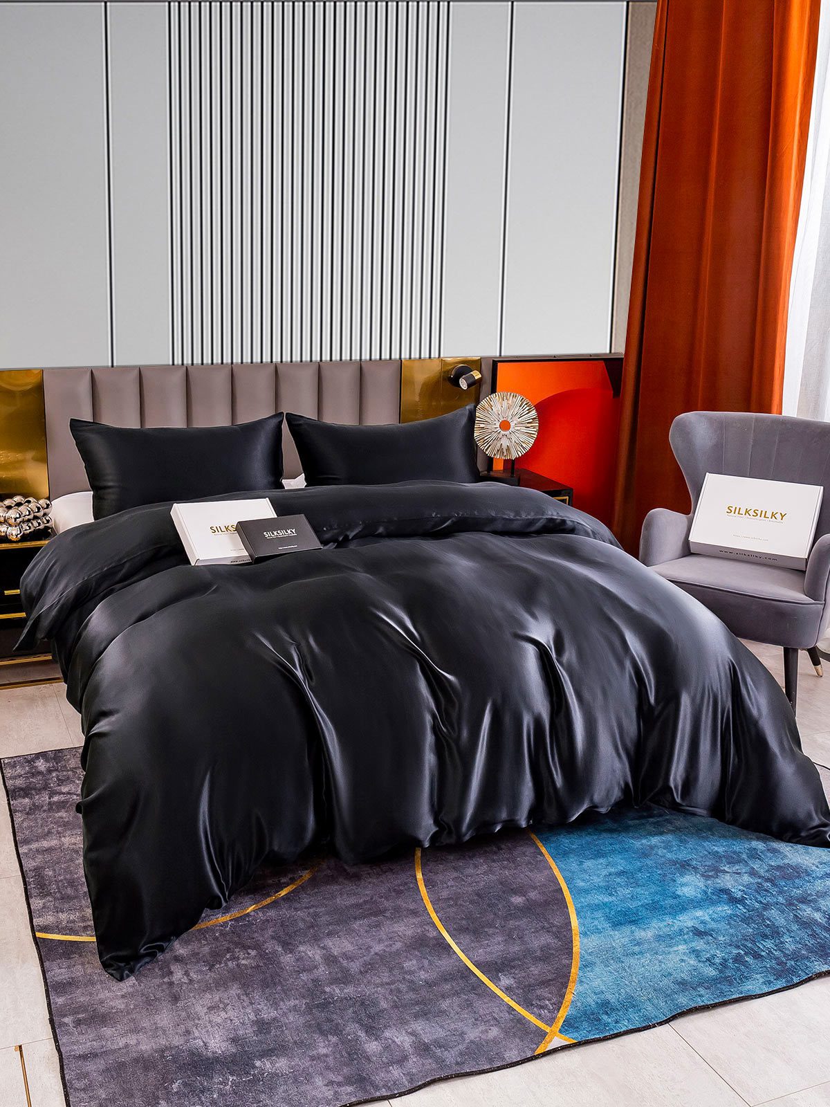 [Black] SilkSilky-AU 22Momme Pure Silk Bedding Set 005