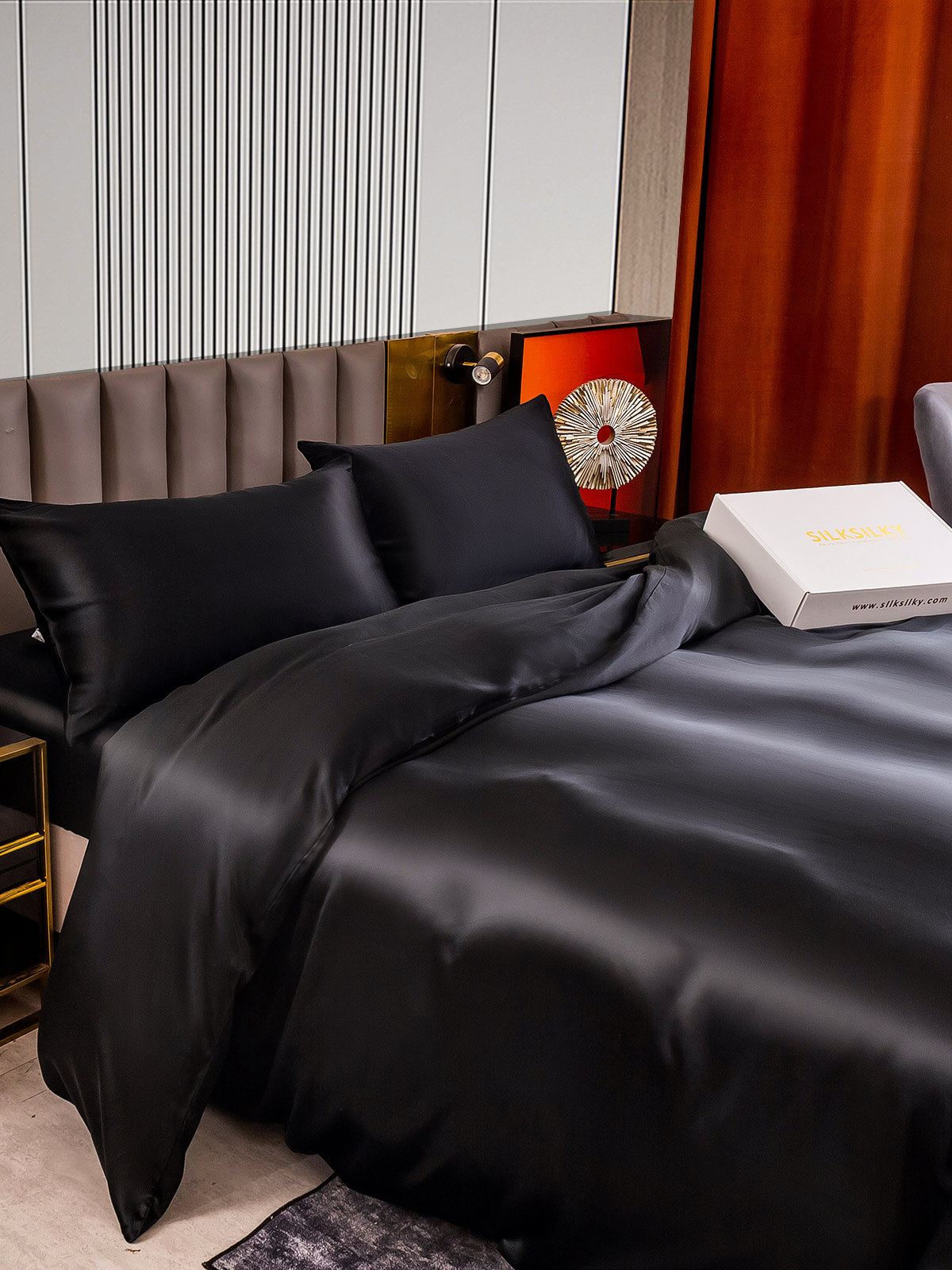 [Black] SilkSilky-AU 22Momme Pure Silk Bedding Set 006
