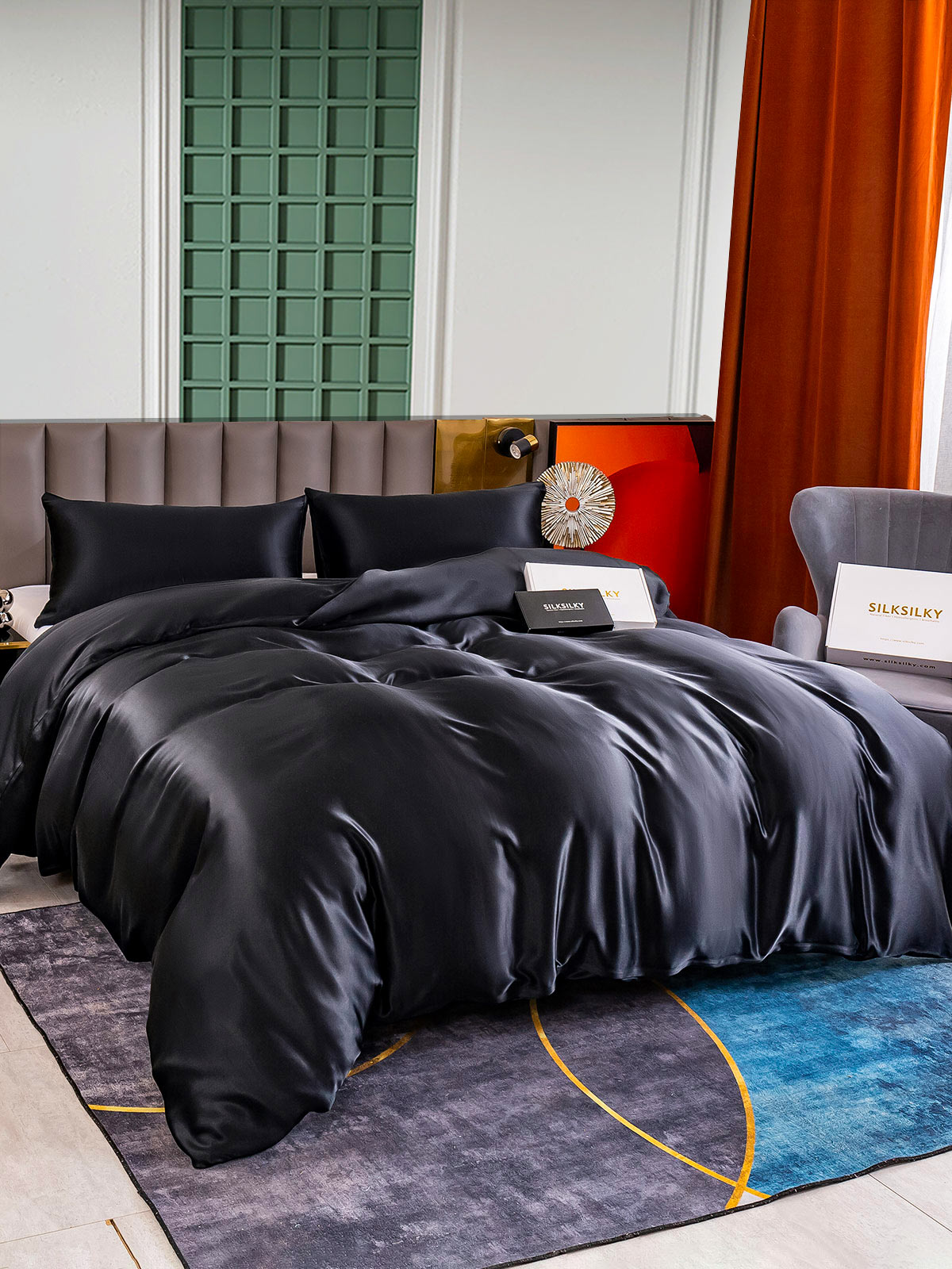 [Black] SilkSilky-AU 25Momme Pure Silk Bedding Set 003