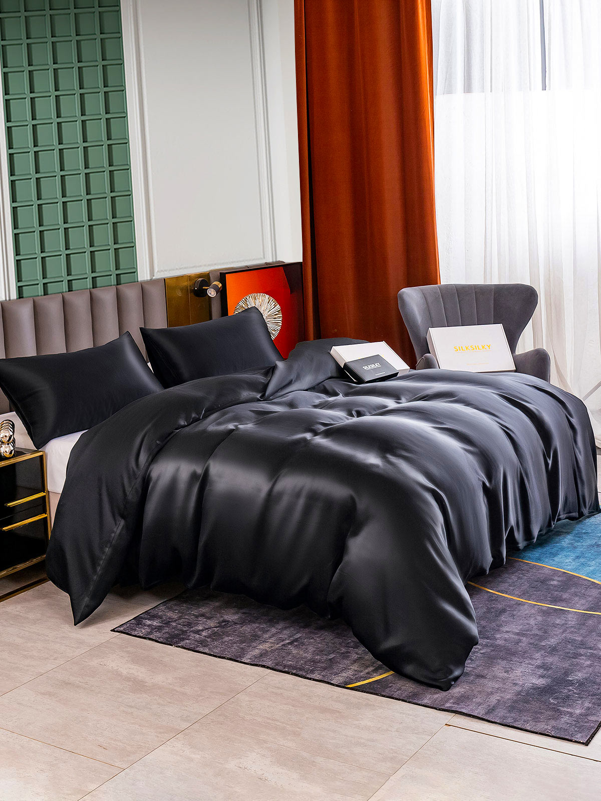 [Black] SilkSilky-AU 25Momme Pure Silk Bedding Set 004