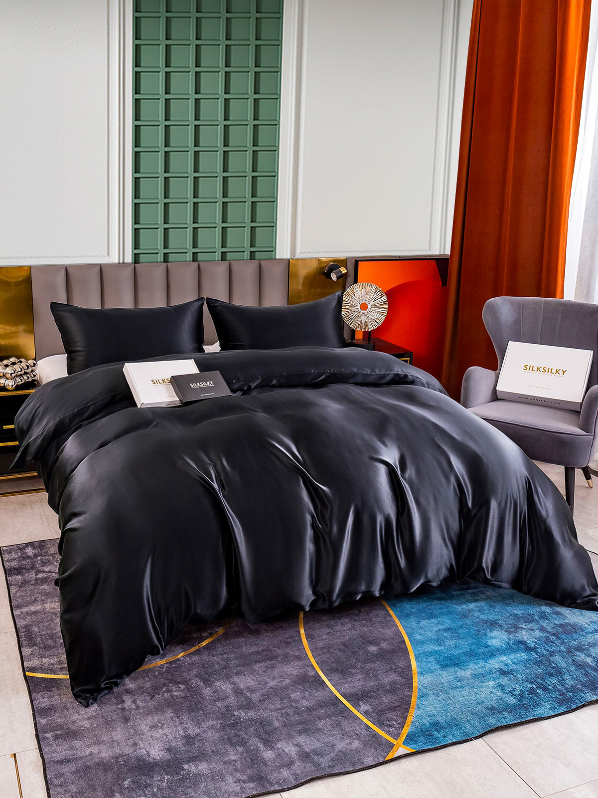 [Black] SilkSilky-AU 25Momme Pure Silk Bedding Set 005