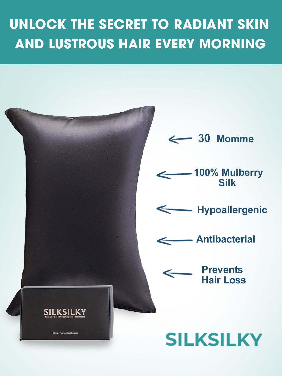 [Black] SilkSilky-AU 30Momme Pure Silk Pillowcase 002