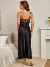 [Black] SilkSilky-AU Pure Silk Deep V Neck Nightgown 002