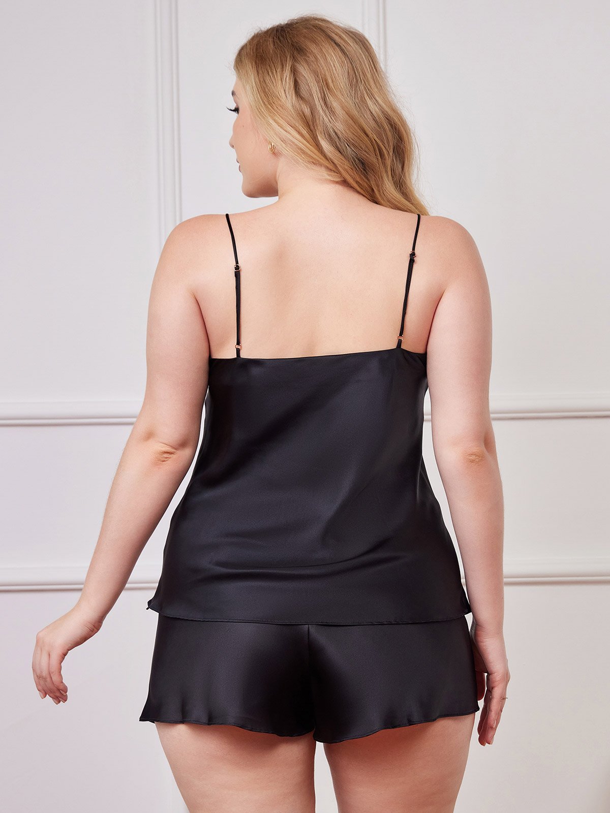 [Black] SilkSilky-AU Pure Silk Deep V Neck Plus Size Camisole Set 002