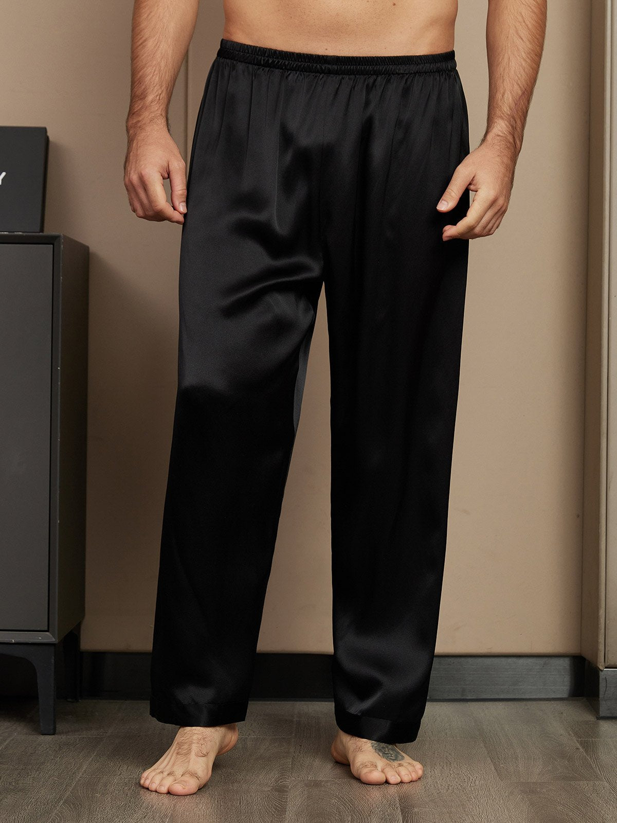 [Black] SilkSilky-AU Pure Silk Mens Sleep Bottoms 003