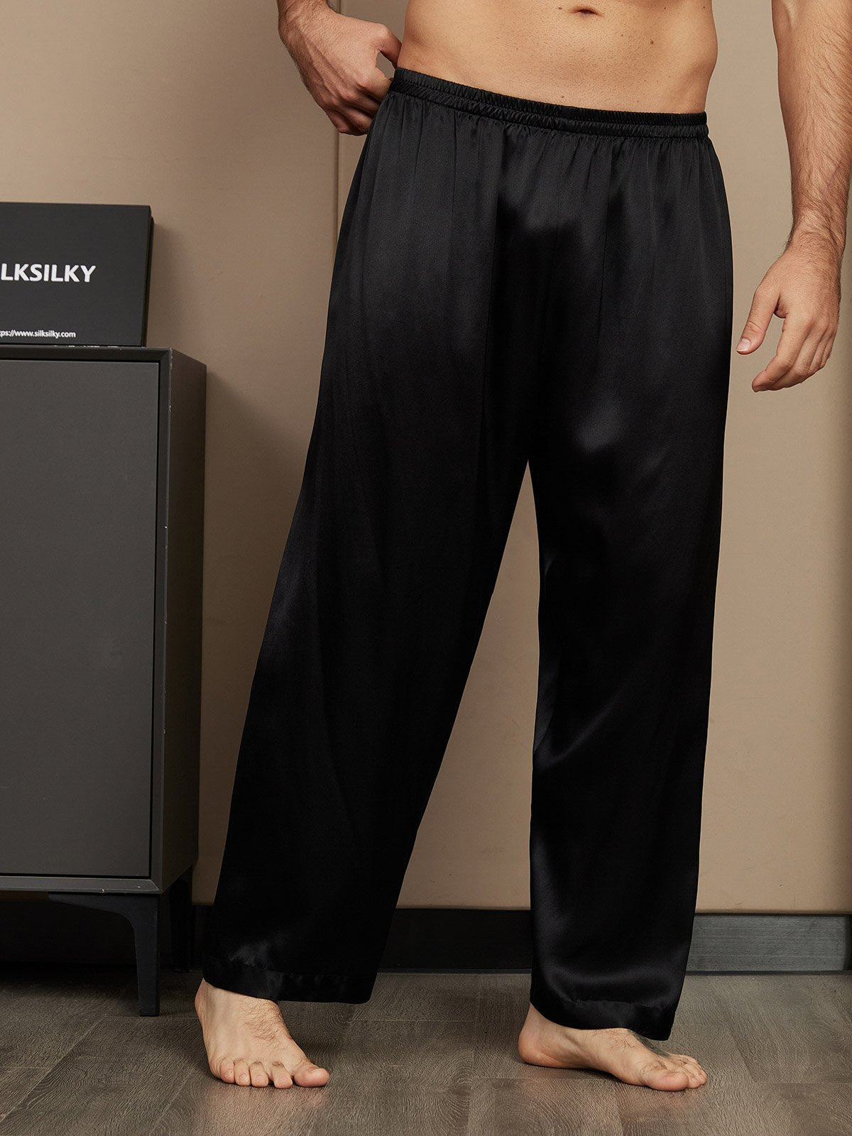 [Black] SilkSilky-AU Pure Silk Mens Sleep Bottoms 004