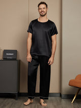[Black] SilkSilky-AU Pure Silk Short Sleeve Round Neck Men's Pyjamas 001