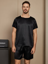 [Black] SilkSilky-AU Pure Silk Short Sleeve Round Neck Men's Pyjamas 001