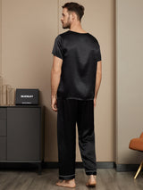 [Black] SilkSilky-AU Pure Silk Short Sleeve Round Neck Men's Pyjamas 002