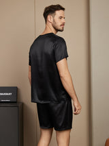 [Black] SilkSilky-AU Pure Silk Short Sleeve Round Neck Men's Pyjamas 002
