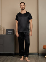 [Black] SilkSilky-AU Pure Silk Short Sleeve Round Neck Men's Pyjamas 003