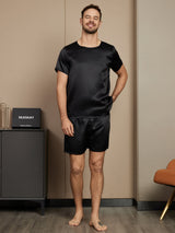 [Black] SilkSilky-AU Pure Silk Short Sleeve Round Neck Men's Pyjamas 005