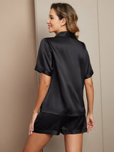 [Black] SilkSilky-AU Pure Silk Notch Collar Women's Pyjamas 002,