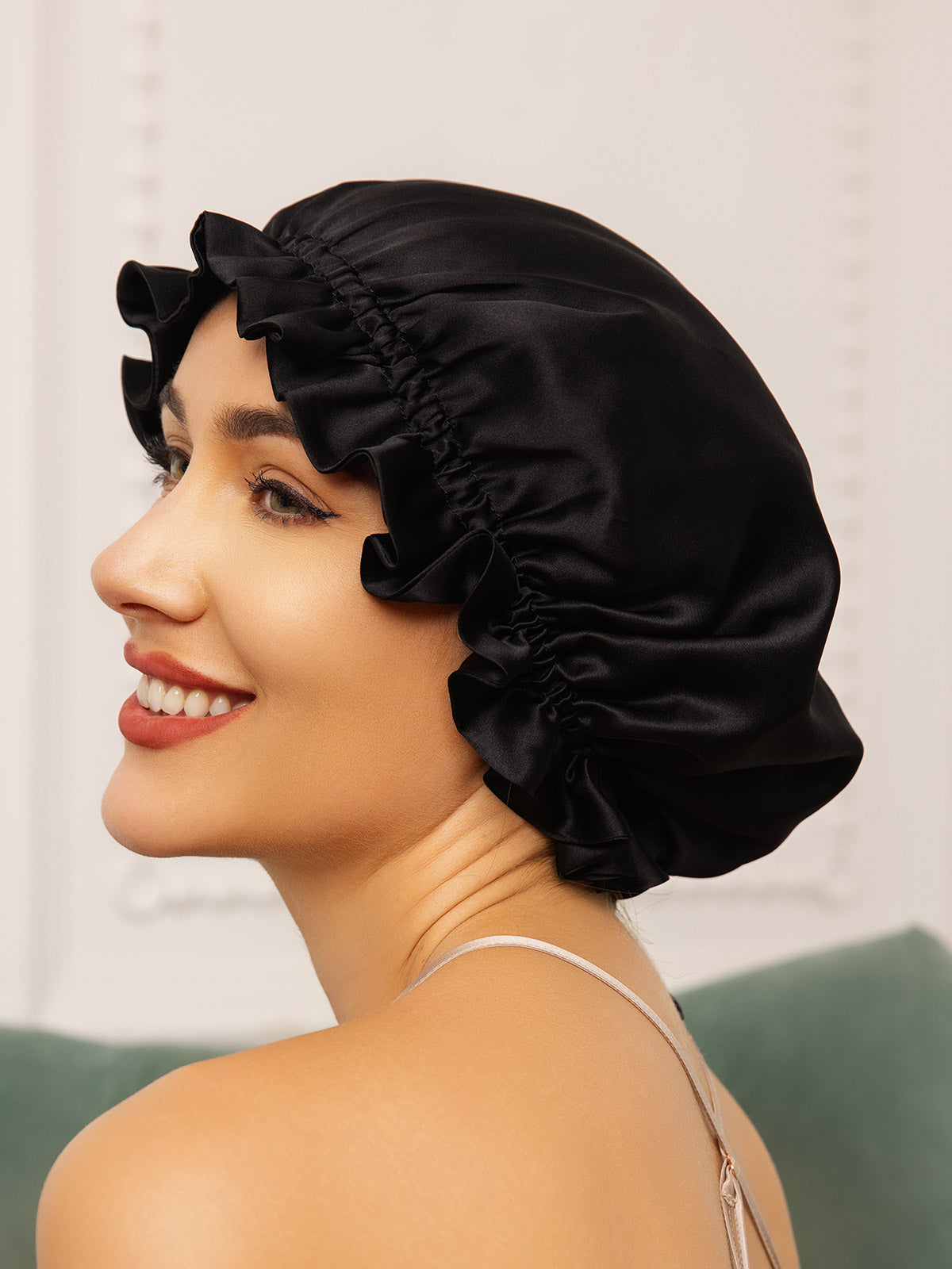 [Black] SilkSilky-AU Pure Silk Sleep Cap 001