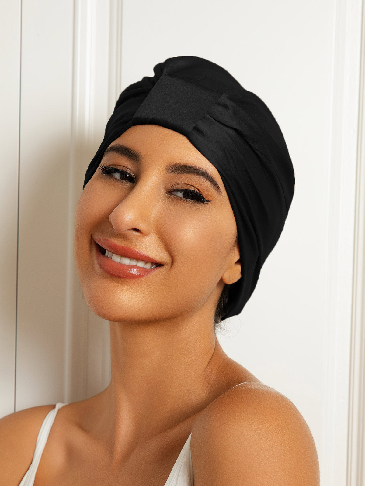 [Black] SilkSilky-AU Pure Silk Sleep Cap 001