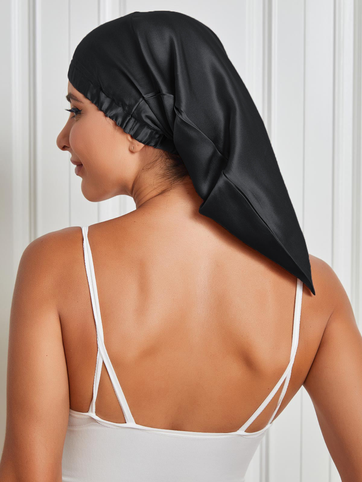 [Black] SilkSilky-AU Pure Silk Sleep Cap 001
