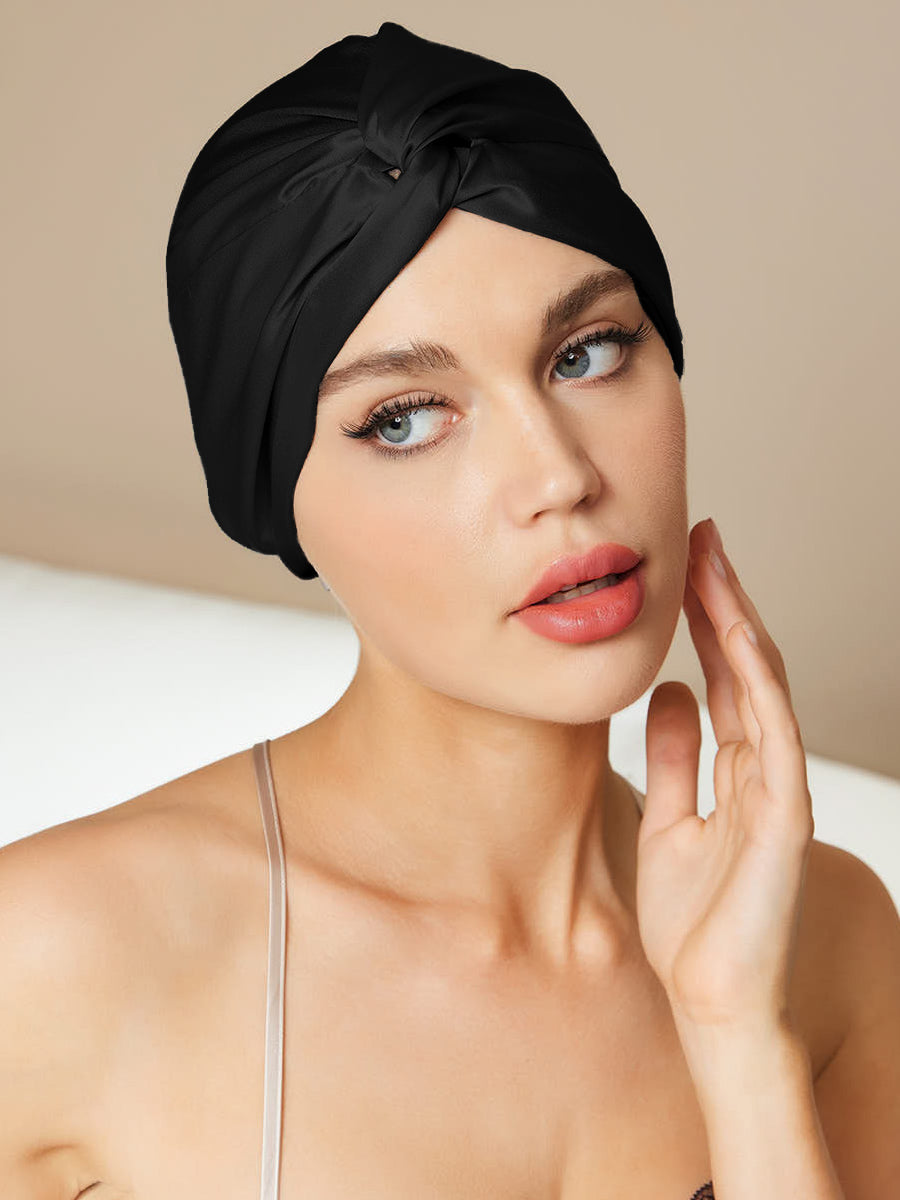[Black] SilkSilky-AU Pure Silk Sleep Cap 001