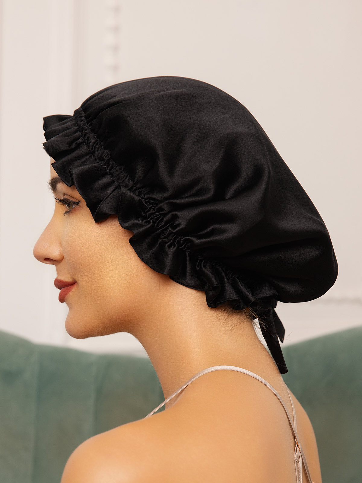[Black] SilkSilky-AU Pure Silk Sleep Cap 002