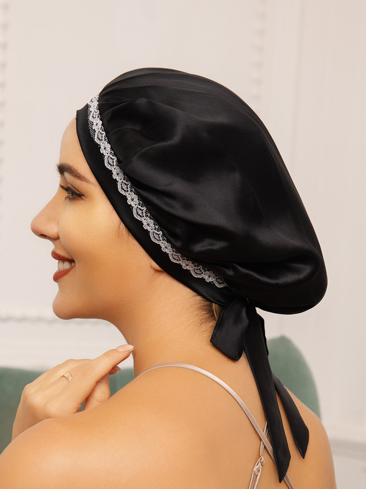 [Black] SilkSilky-AU Pure Silk Sleep Cap 002