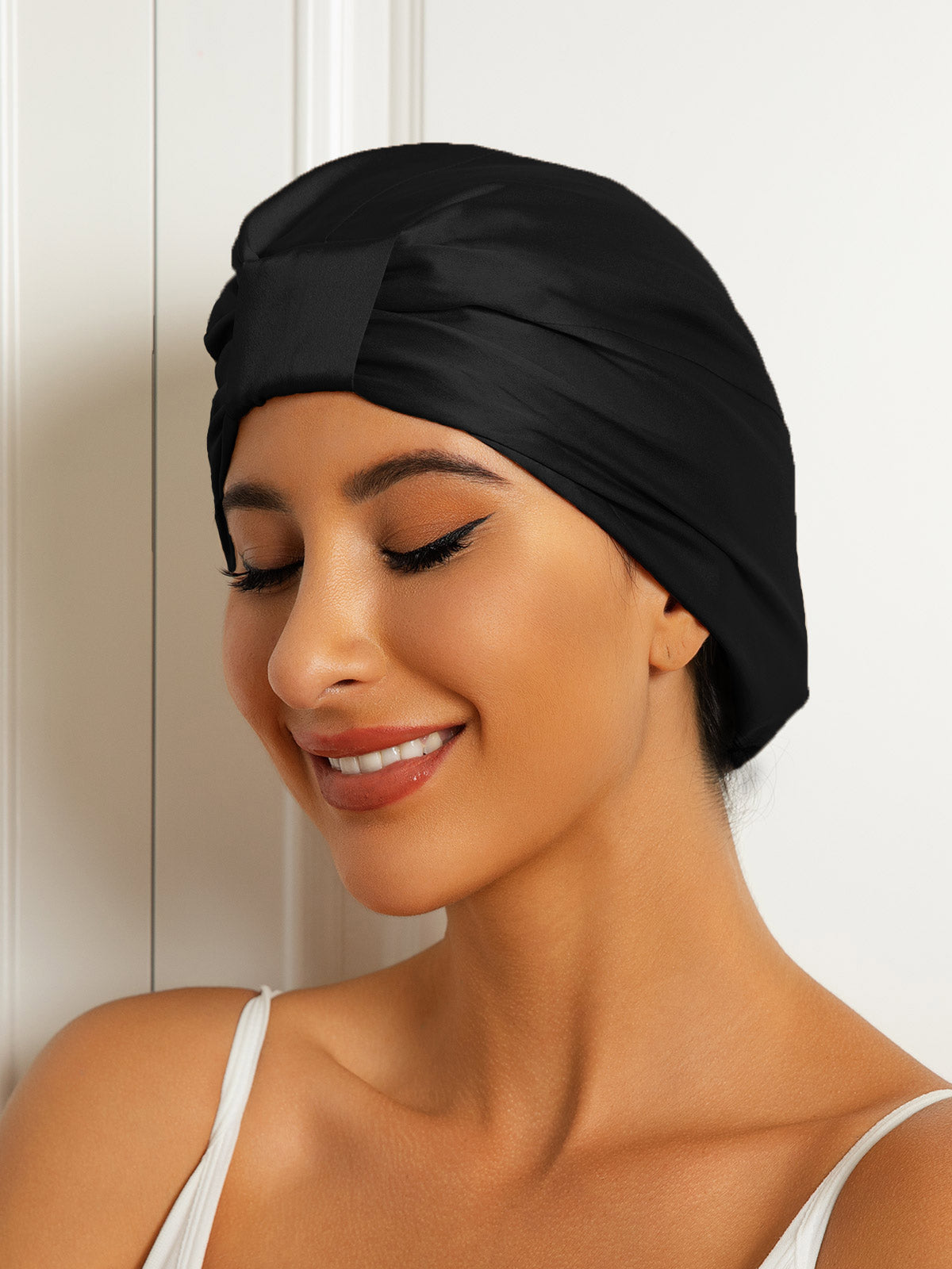 [Black] SilkSilky-AU Pure Silk Sleep Cap 002