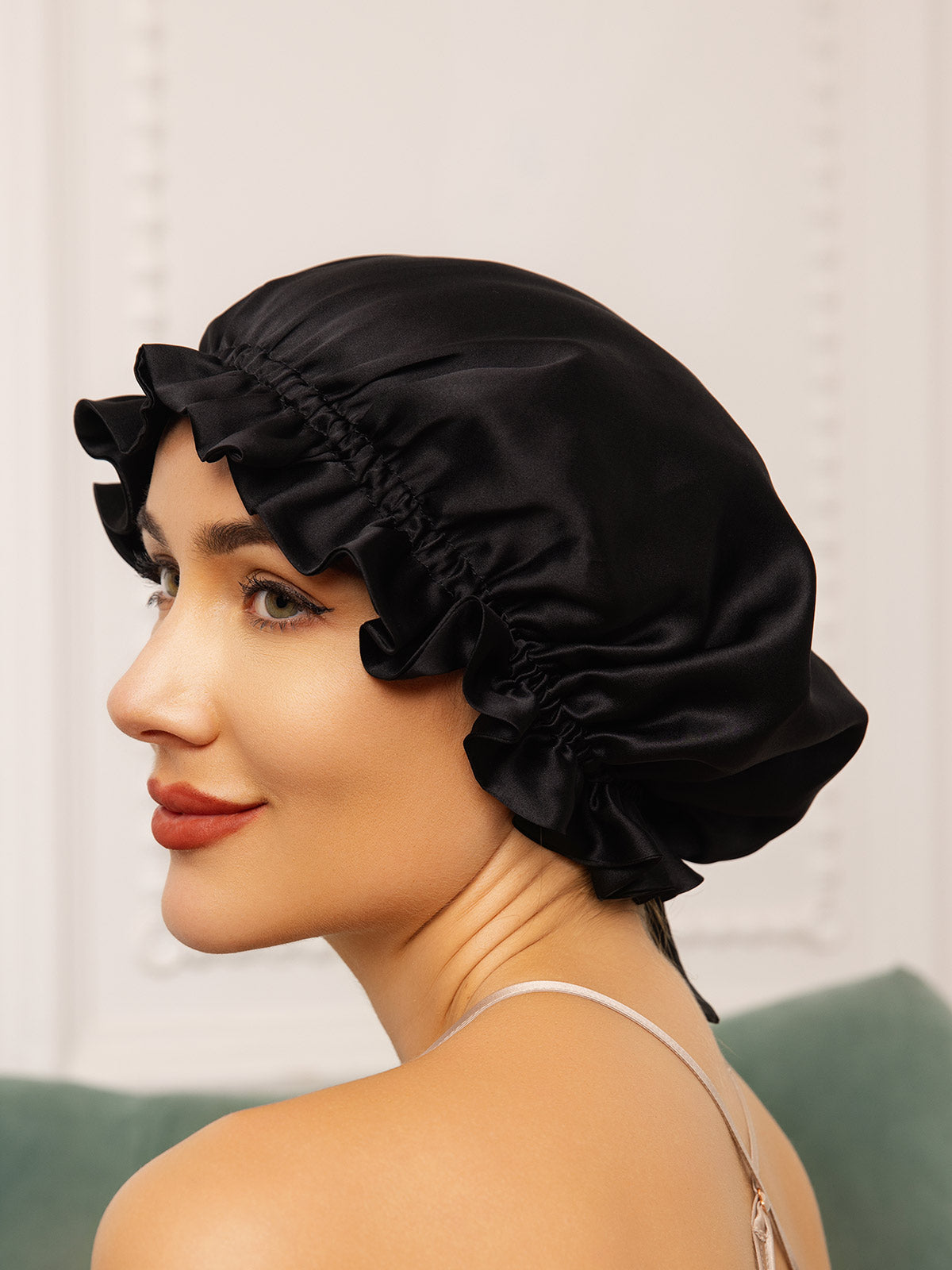 [Black] SilkSilky-AU Pure Silk Sleep Cap 003