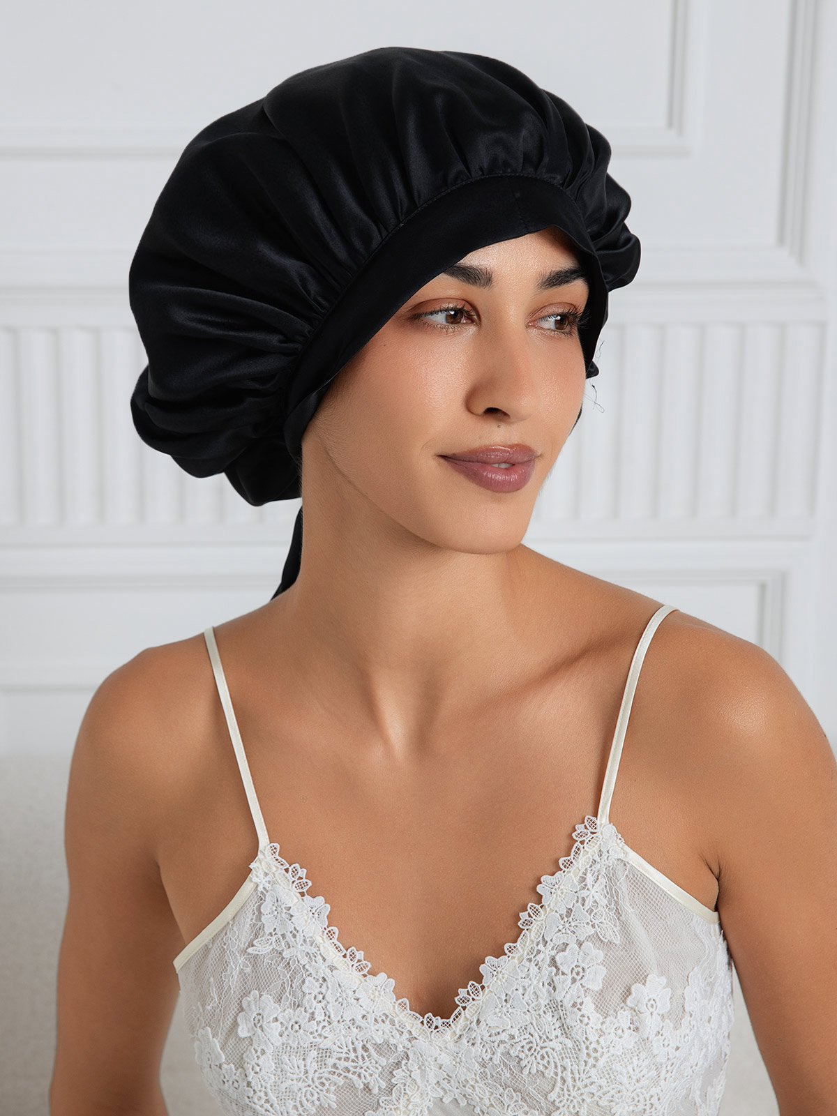 [Black] SilkSilky-AU Pure Silk Sleep Cap 003