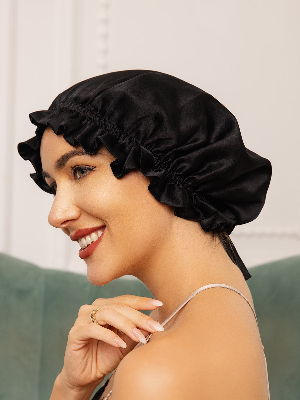 [Black] SilkSilky-AU Pure Silk Sleep Cap 004