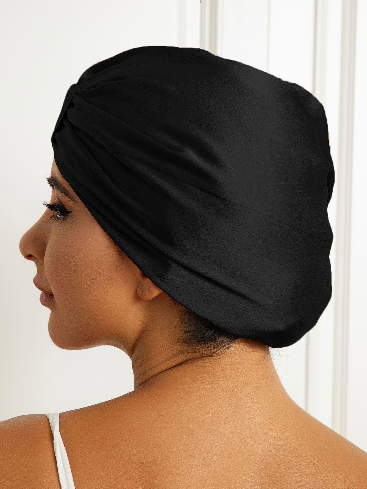 [Black] SilkSilky-AU Pure Silk Sleep Cap 004