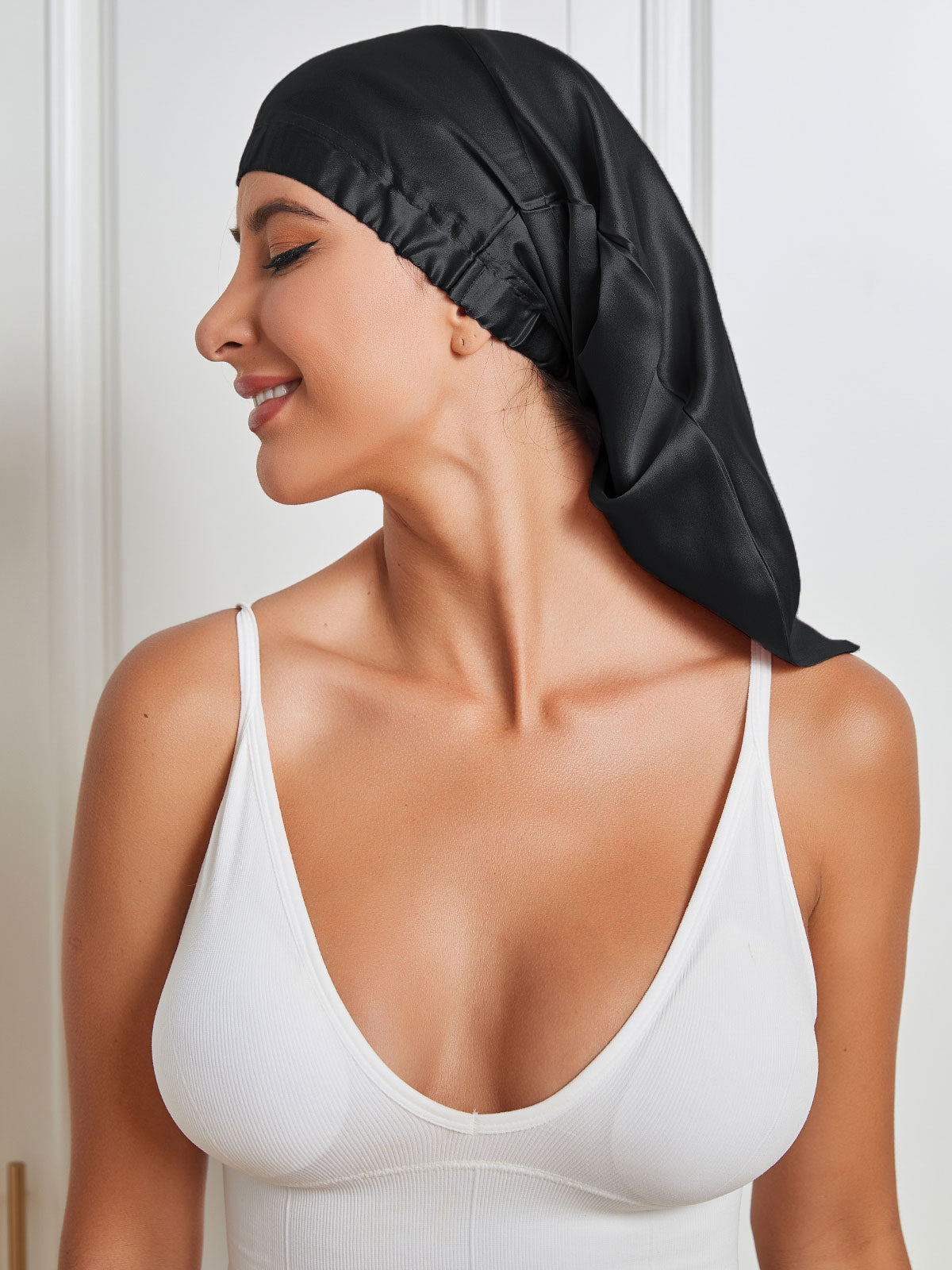 [Black] SilkSilky-AU Pure Silk Sleep Cap 004