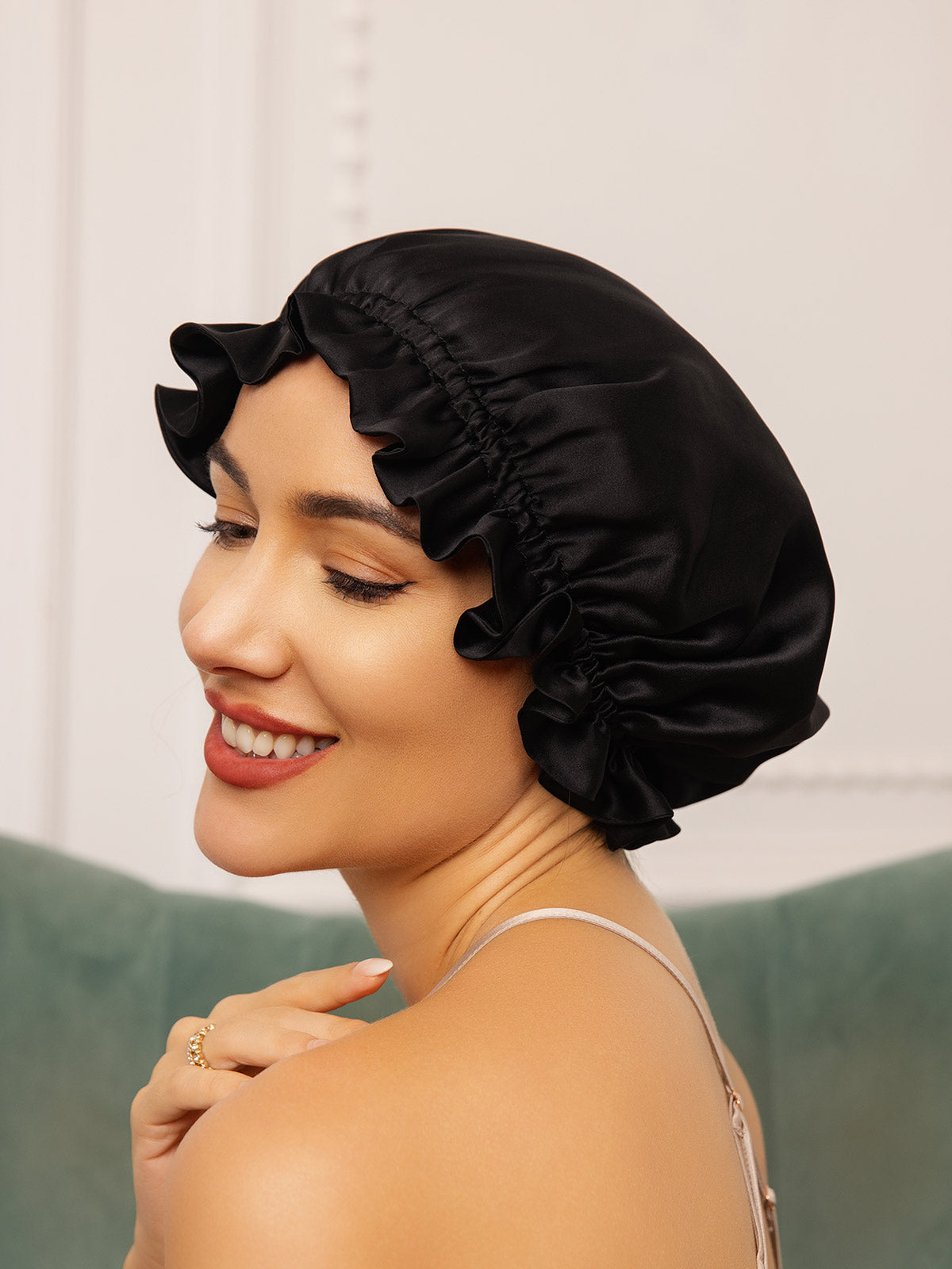 [Black] SilkSilky-AU Pure Silk Sleep Cap 005