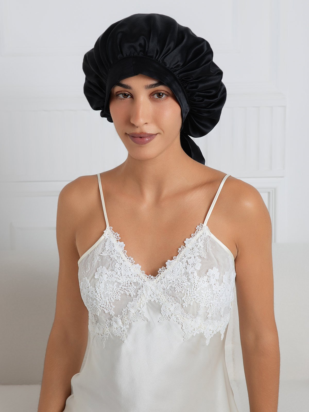 [Black] SilkSilky-AU Pure Silk Sleep Cap 005