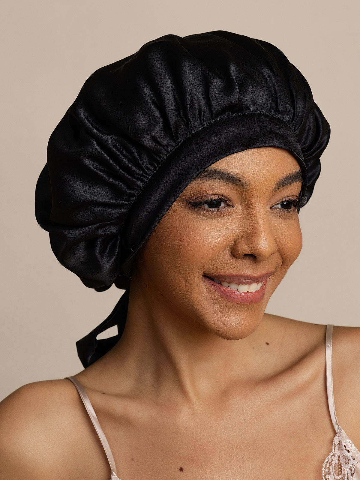 [Black] SilkSilky-AU Pure Silk Sleep Cap 005