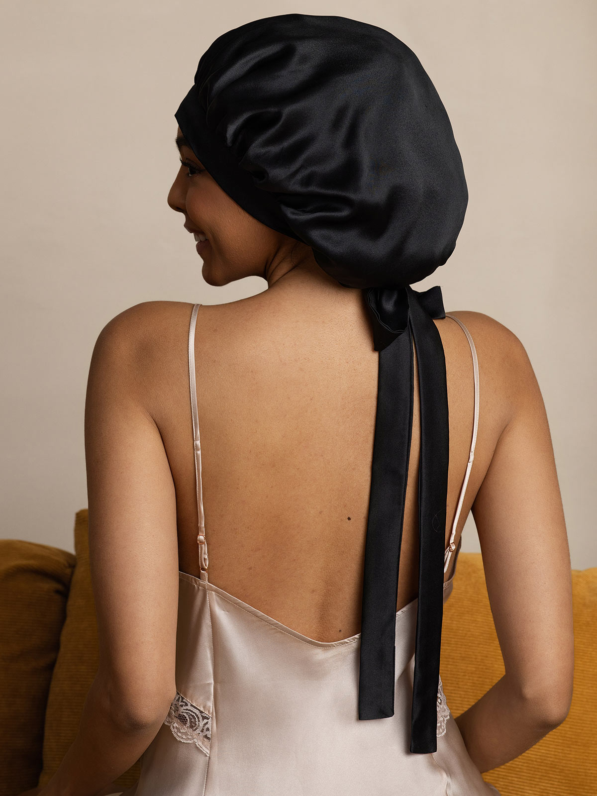 [Black] SilkSilky-AU Pure Silk Sleep Cap 006