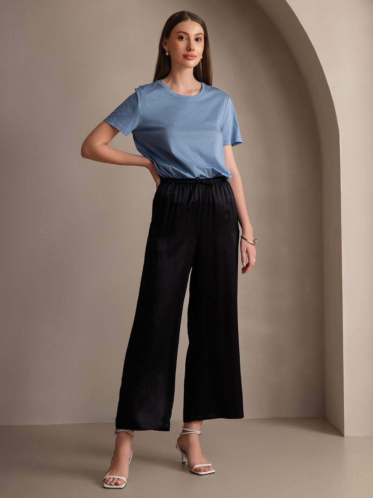 [Black] SilkSilky-AU Pure Silk Womens Pants 001