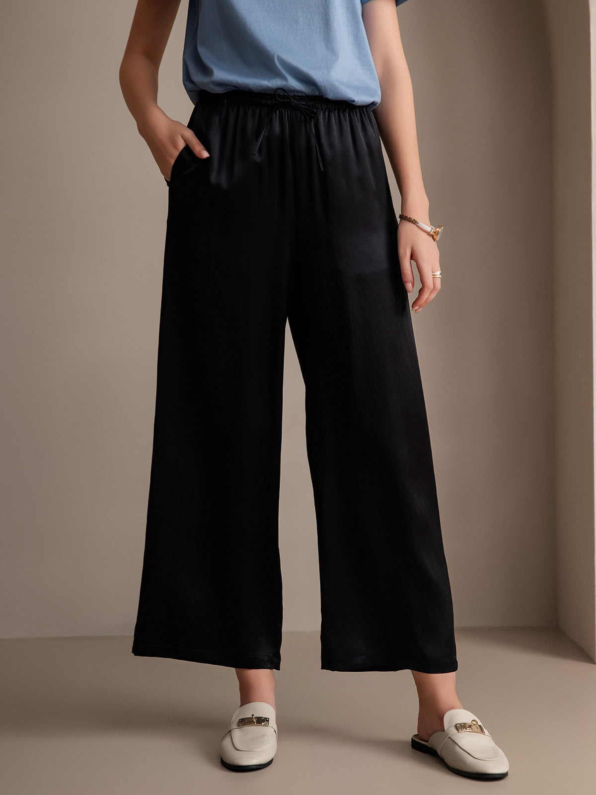 [Black] SilkSilky-AU Pure Silk Womens Pants 003