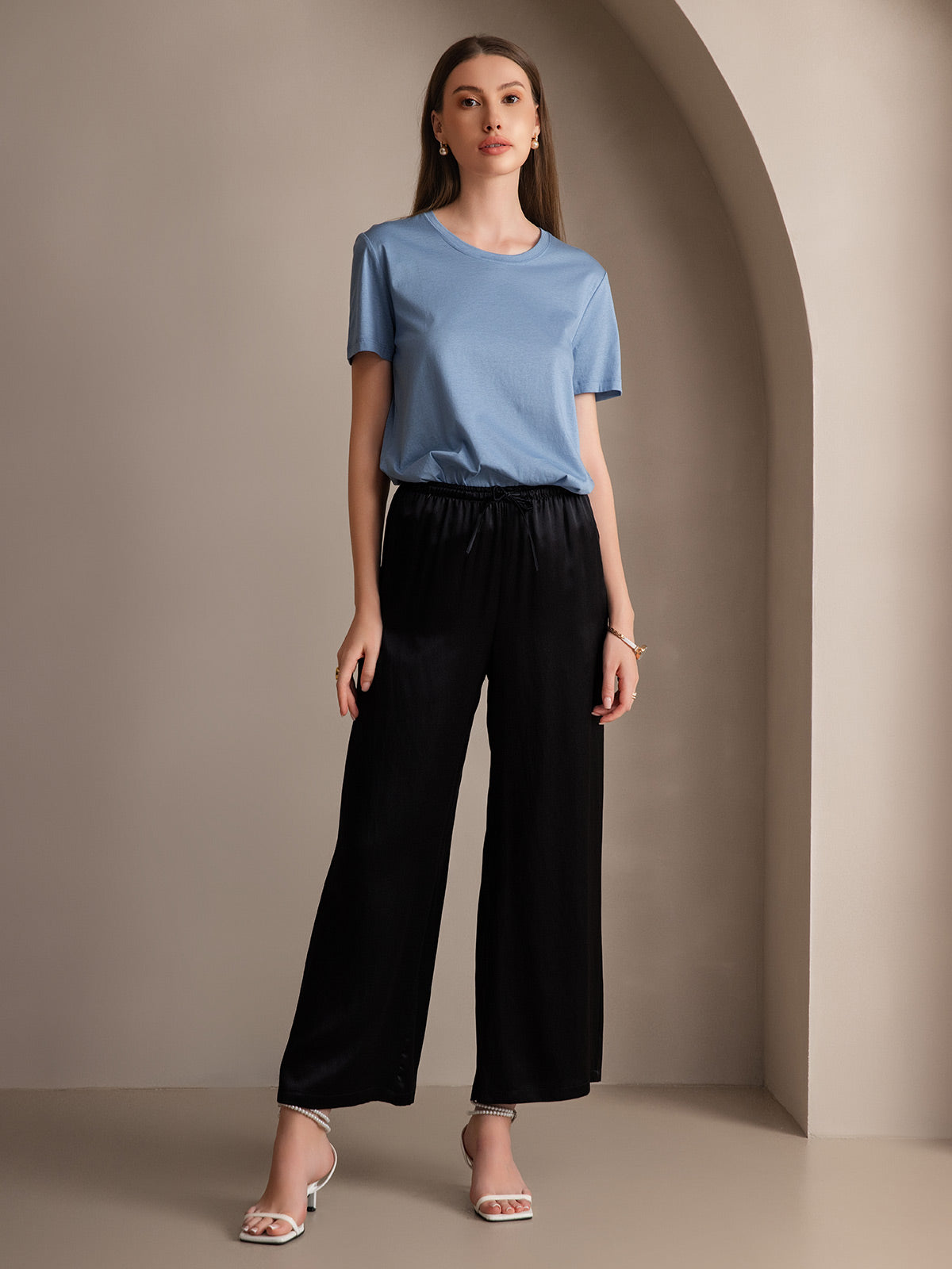 [Black] SilkSilky-AU Pure Silk Womens Pants 004