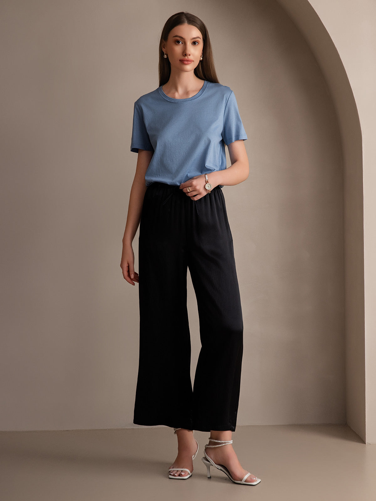 [Black] SilkSilky-AU Pure Silk Womens Pants 005