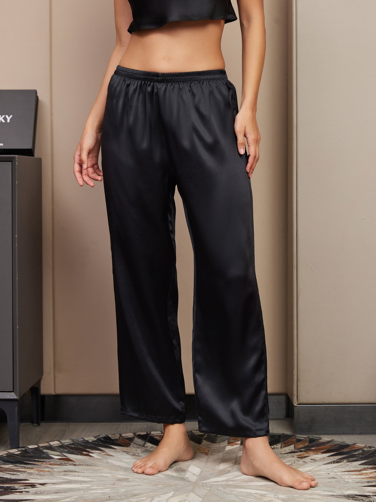 [Black] SilkSilky-AU Pure Silk Womens Sleep Bottoms 001