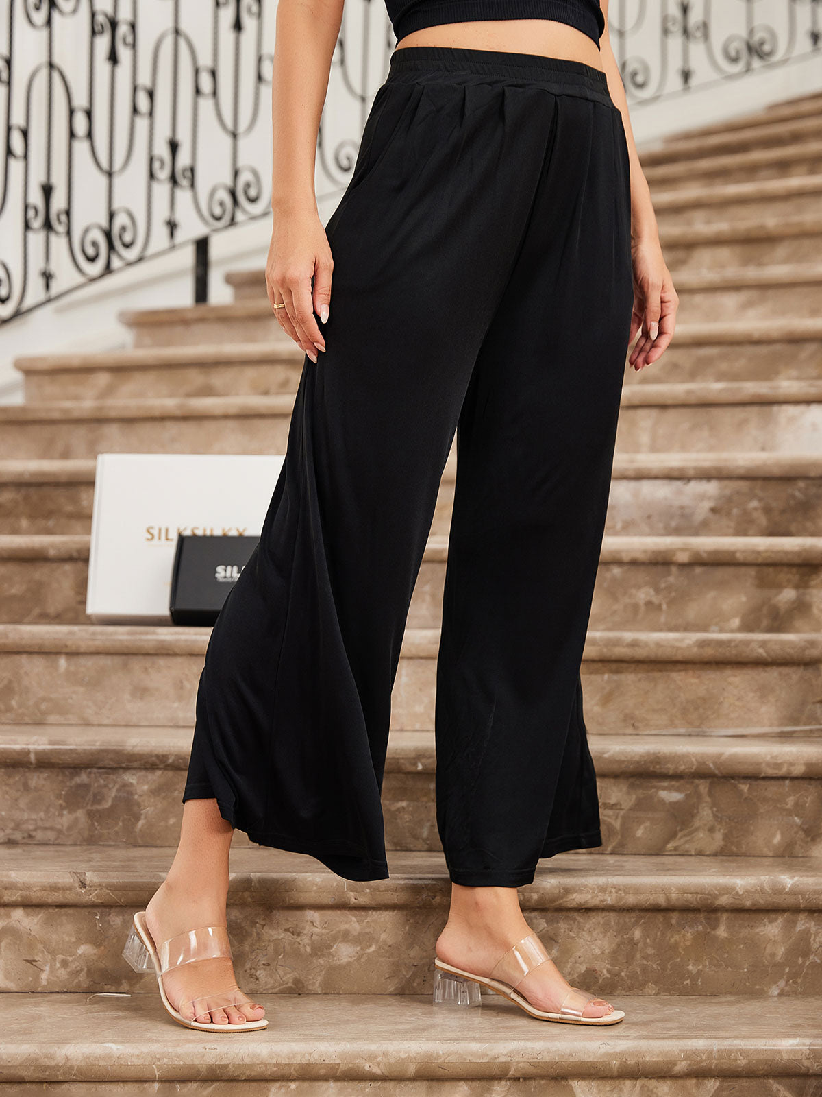 [Black] SilkSilky-AU Silk Knitted Womens Pants 001