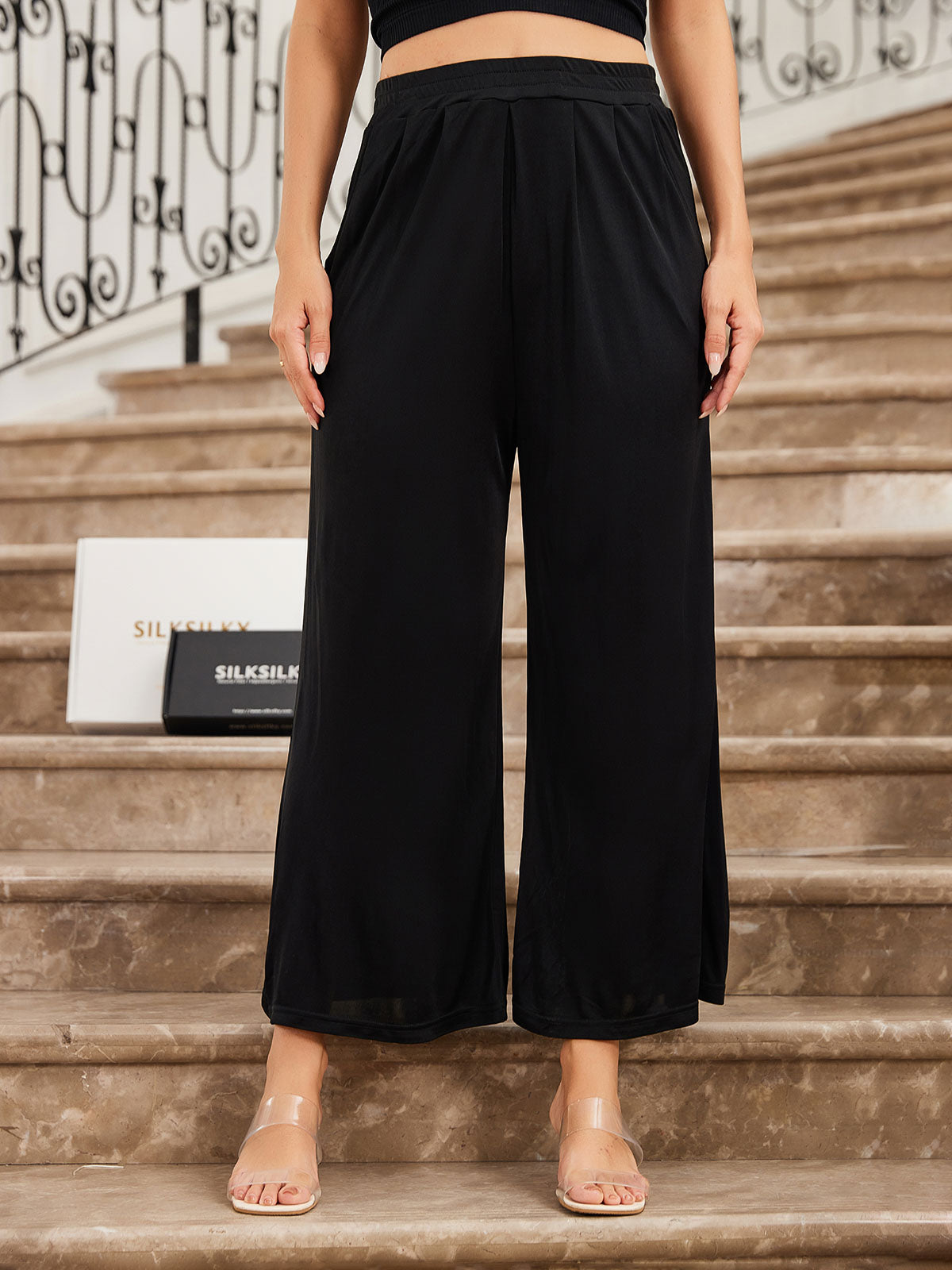 [Black] SilkSilky-AU Silk Knitted Womens Pants 003