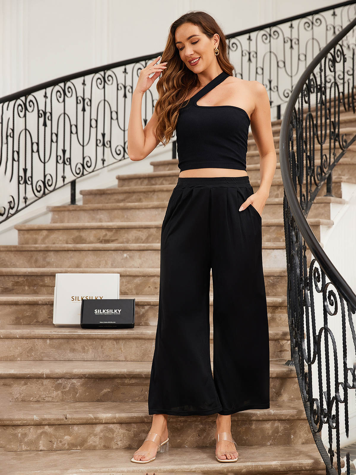 [Black] SilkSilky-AU Silk Knitted Womens Pants 004