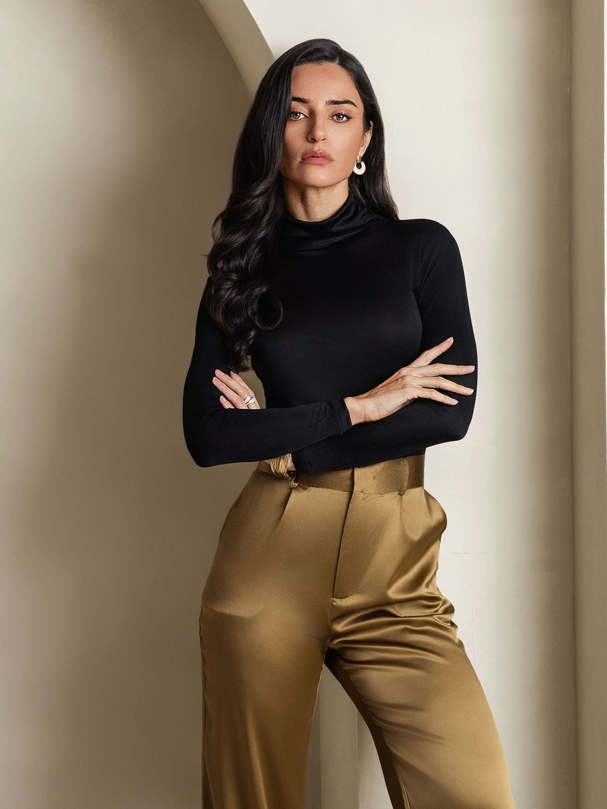 [Black] SilkSilky-AU Silk Long Sleeve Womens T-Shirt 004