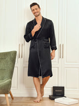 [Black] SilkSilky-AU 19Momme Pure Silk Long Sleeve Mens Robe 001