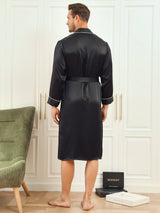 [Black] SilkSilky-AU 19Momme Pure Silk Long Sleeve Mens Robe 002