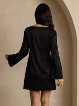 [Black] SilkSilky-AU 19Momme Long Sleeve Boat Neck Dress 002
