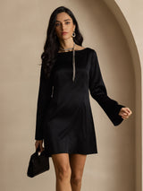 [Black] SilkSilky-AU 19Momme Long Sleeve Boat Neck Dress 003